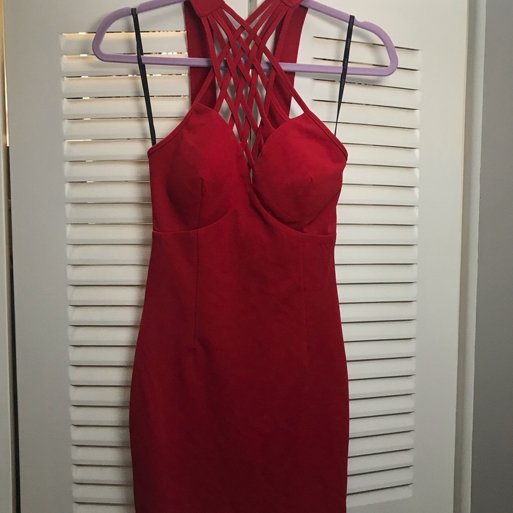 Red cross strapped dress